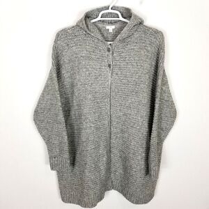 J.Jill  Women Long Hooded Zinc Multi Sequined Cardigan Sz L Gray Sweater